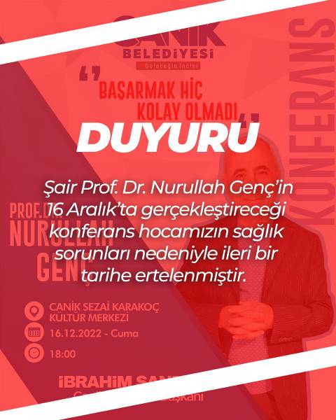 Prof. Dr. Nurullah Genç Konferansı Ertelendi